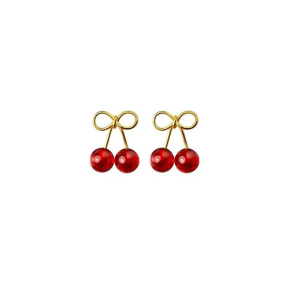 Gold_Bow_Cherry_Stud_Earrings_For_Women